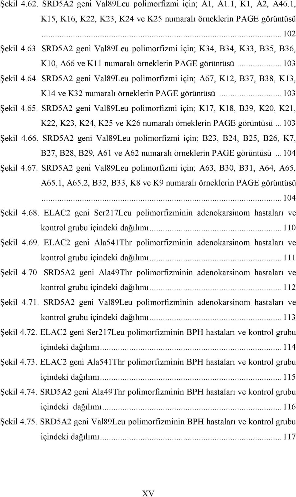 SRD5A2 geni Val89Leu polimorfizmi için; A67, K12, B37, B38, K13, K14 ve K32 numaralı örneklerin PAGE görüntüsü... 103 Şekil 4.65.