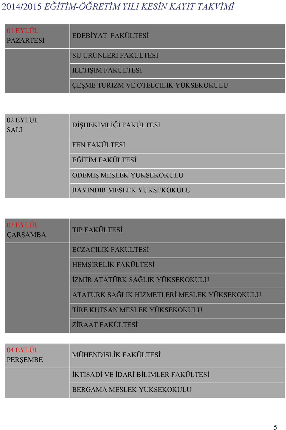 EYLÜL ÇARŞAMBA TIP FAKÜLTESİ ECZACILIK FAKÜLTESİ HEMŞİRELİK FAKÜLTESİ İZMİR ATATÜRK SAĞLIK YÜKSEKOKULU ATATÜRK SAĞLIK HİZMETLERİ MESLEK YÜKSEKOKULU