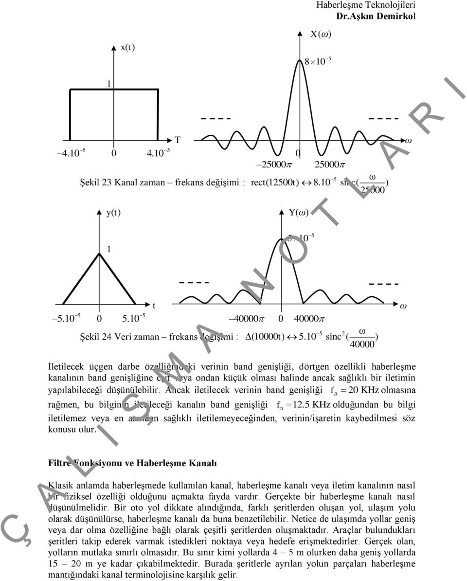0 sinc ( ) 40000 5 İleilecek üçgen darbe özelliğindeki verinin band genişliği, dörgen özellikli haberleşme kanalının band genişliğine eşi veya ondan küçük olması halinde ancak sağlıklı bir ileimin