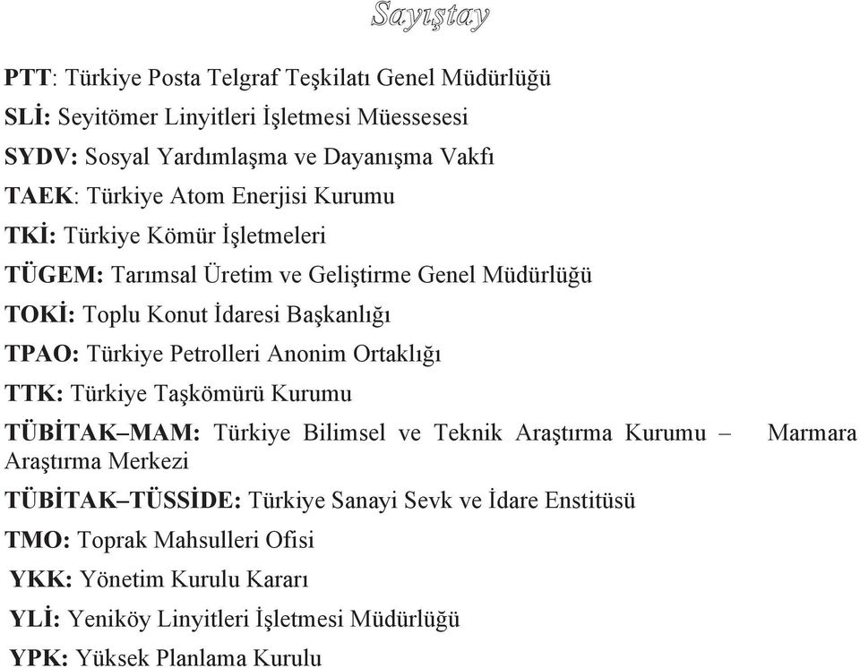 Petrolleri Anonim Ortakl ğ TTK: Türkiye Taşkömürü Kurumu TÜBİTAK MAM: Türkiye Bilimsel ve Teknik Araşt rma Kurumu Araşt rma Merkezi TÜBİTAK TÜSSİDE: Türkiye