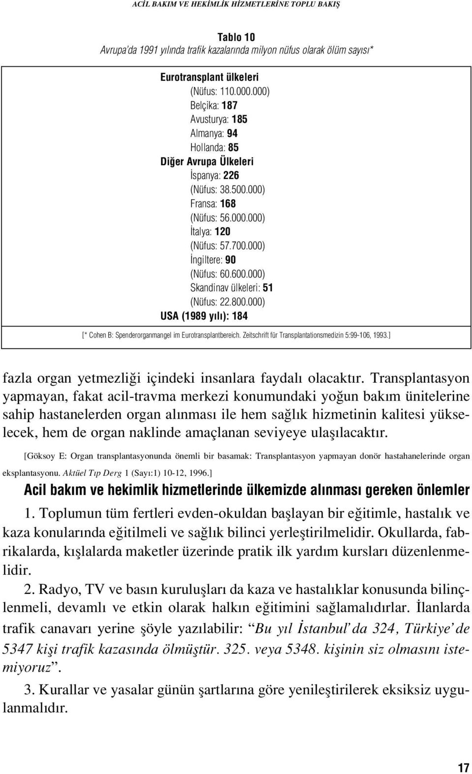 600.000) Skandinav ülkeleri: 51 (Nüfus: 22.800.000) USA (1989 y l ): 184 [* Cohen B: Spenderorganmangel im Eurotransplantbereich. Zeitschrift für Transplantationsmedizin 5:99-106, 1993.