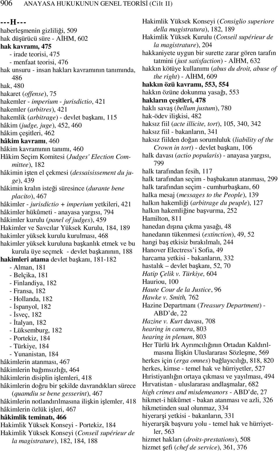 460 hâkim çeşitleri, 462 hâkim kavramı, 460 hâkim kavramının tanımı, 460 Hâkim Seçim Komitesi (Judges' Election Committee), 182 hâkimin işten el çekmesi (dessaisissement du juge), 439 hâkimin kralın