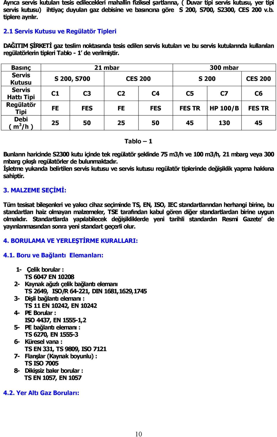 1 Servis Kutusu ve Regülatör Tipleri DAĞITIM ŞİRKETİ gaz teslim noktas nda tesis edilen servis kutular ve bu servis kutular nda kullan lan regülatörlerin tipleri Tablo 1 de verilmiştir.