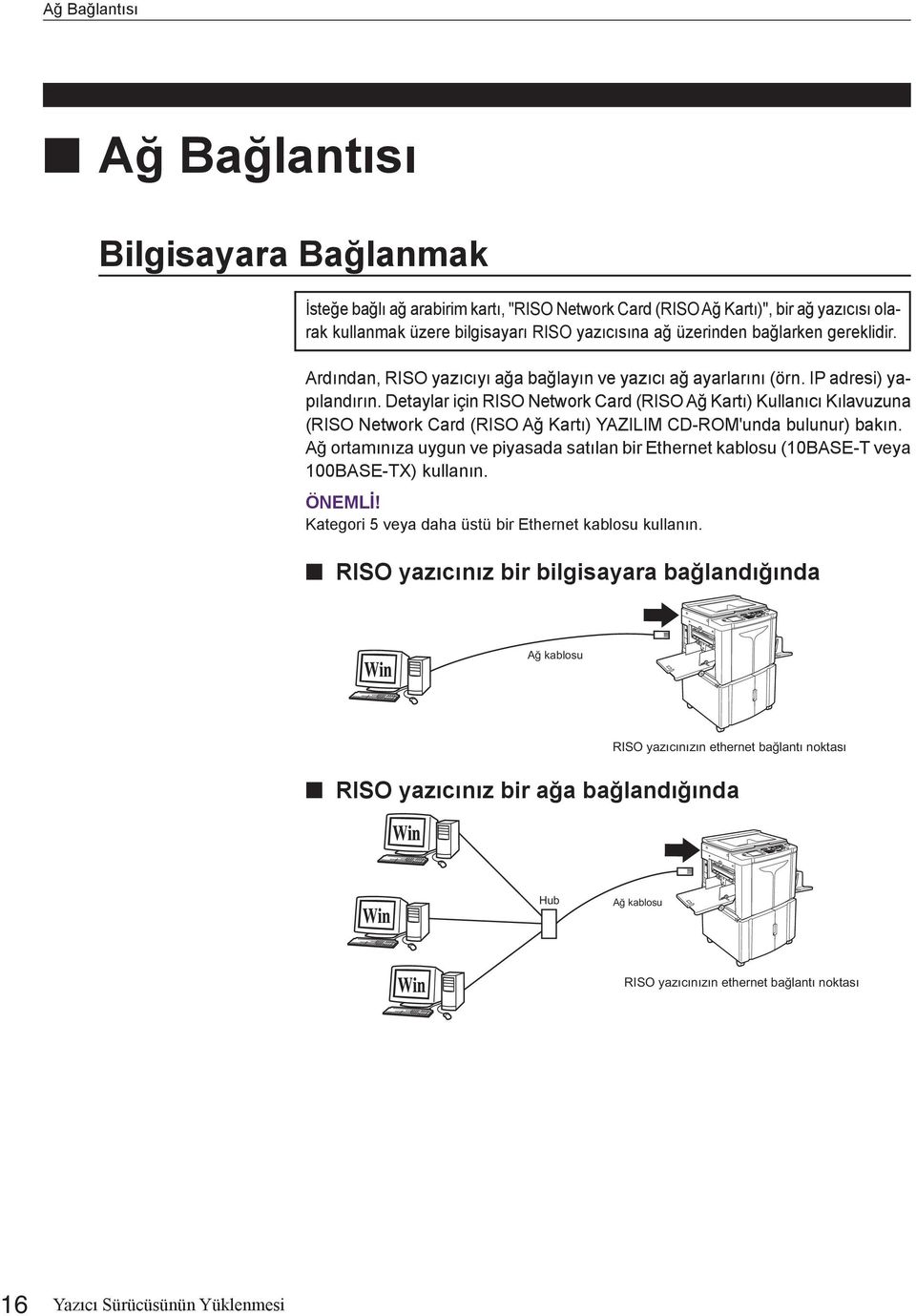 Detaylar için RISO Network Card (RISO Ağ Kartı) Kullanıcı Kılavuzuna (RISO Network Card (RISO Ağ Kartı) YAZILIM CD-ROM'unda bulunur) bakın.