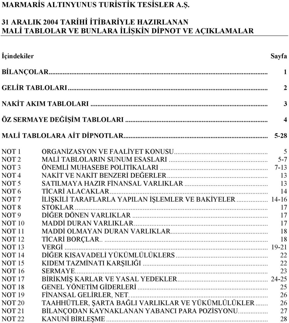 .. 7-13 NOT 4 NAKİT VE NAKİT BENZERİ DEĞERLER... 13 NOT 5 SATILMAYA HAZIR FİNANSAL VARLIKLAR... 13 NOT 6 TİCARİ ALACAKLAR... 14 NOT 7 İLİŞKİLİ TARAFLARLA YAPILAN İŞLEMLER VE BAKİYELER.