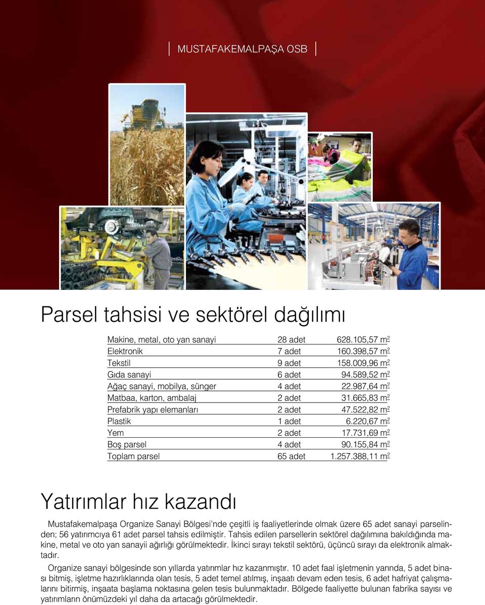 731,69 m 2 Boş parsel 4 adet 90.155,84 m 2 Toplam parsel 65 adet 1.257.