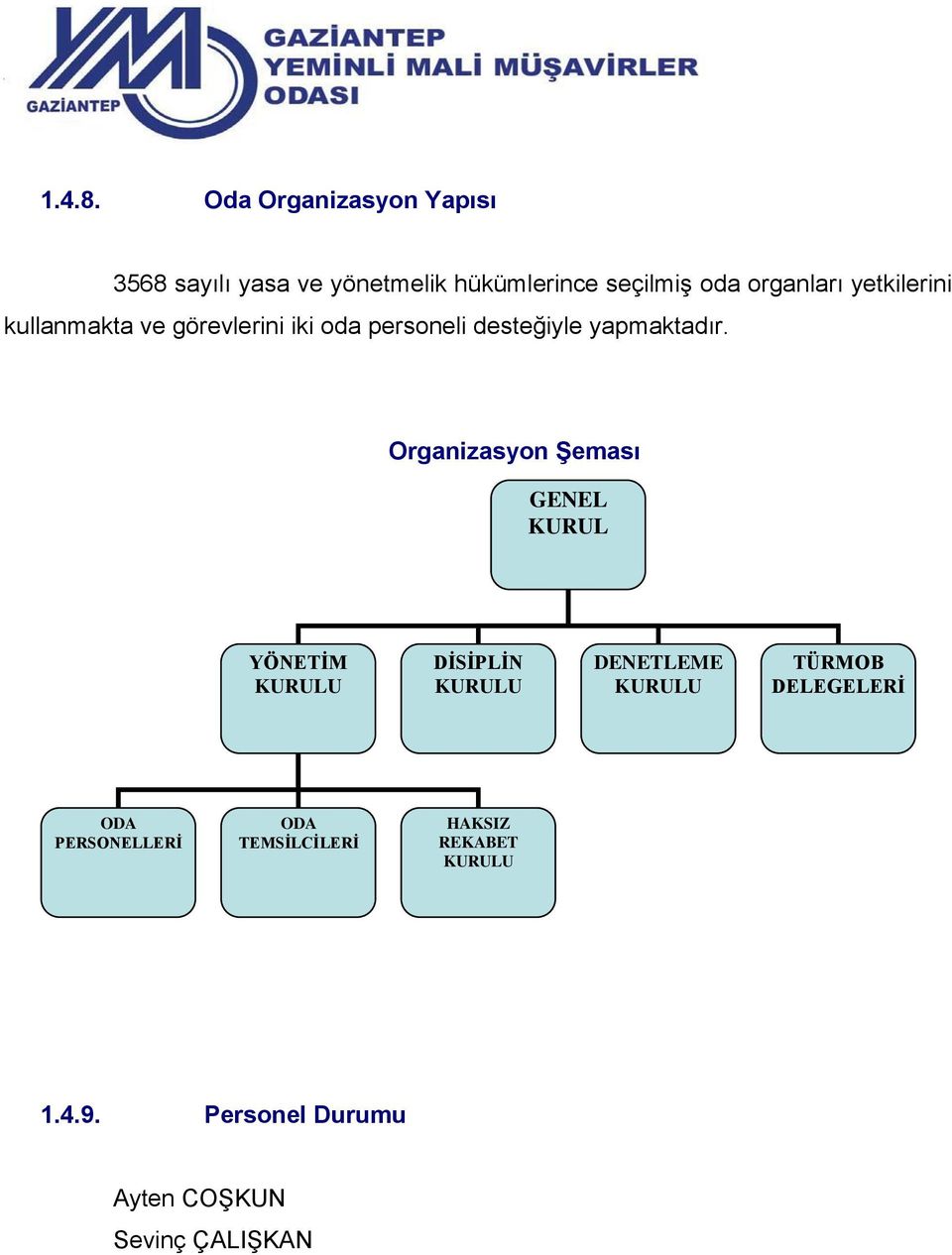 yetkilerini kullanmakta ve görevlerini iki oda personeli desteğiyle yapmaktadır.