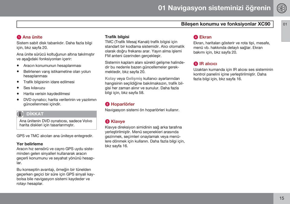 Ses kılavuzu Harita verisin kaydedilmesi DVD oynatıcı; harita verilerinin ve yazılımın güncellenmesi içindir. DİKKAT Ana ünitenin DVD oynatıcısı, sadece Volvo harita diskleri için tasarlanmıştır.