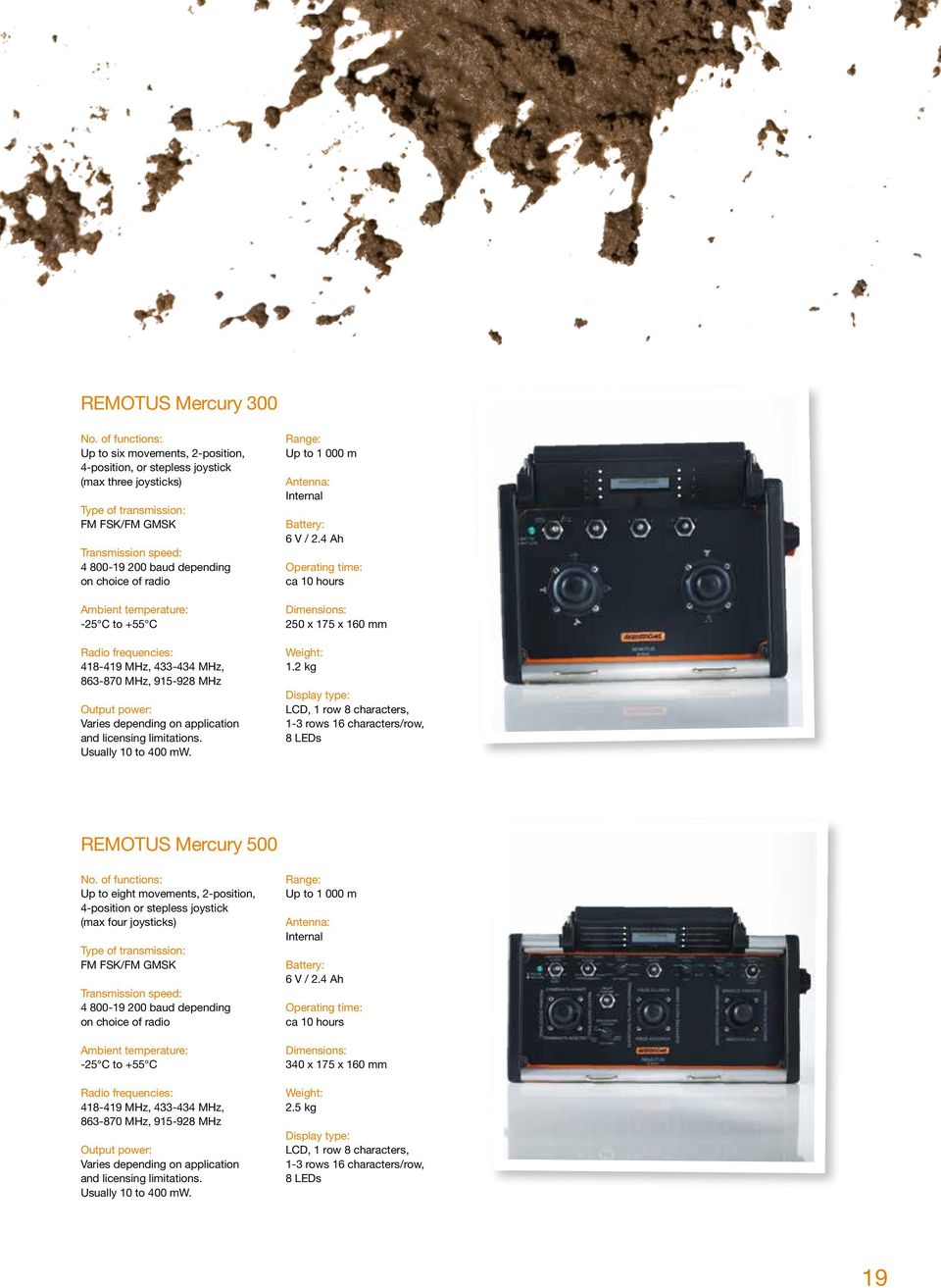 licensing limitations. Usually 10 to 400 mw. Range: Up to 1 000 m 6 V / 2.4 Ah ca 10 hours 250 x 175 x 160 mm 1.