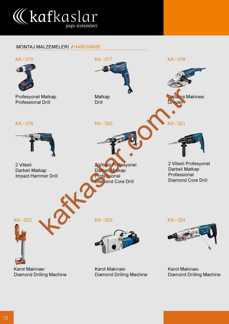 Drill KA - 023 Taşlama Makinesi Grinder KA - 021 2 Vitesli Profesyonel Darbeli Matkap Professional Diamond Core Drill KA -