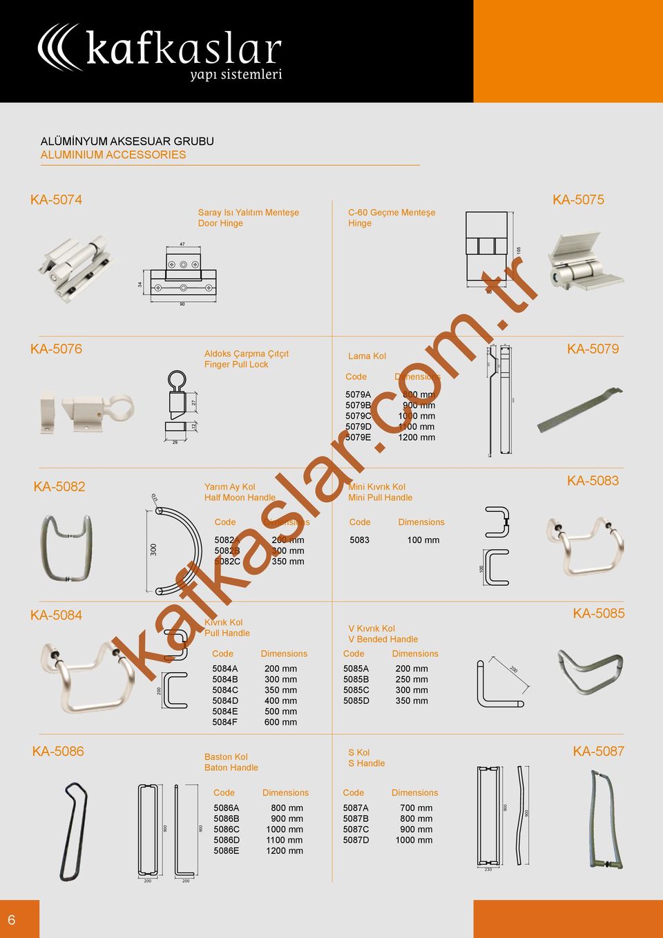 5079A 5079B 5079C 5079D 5079E Mini Kıvrık Kol Mini Pull Handle 800 mm 900 mm 1000 mm 1100 mm 1200 mm 5083 100 mm V Kıvrık Kol V Bended Handle 5085A 200 mm 5085B 250 mm 5085C 300 mm 5085D 350 mm 100