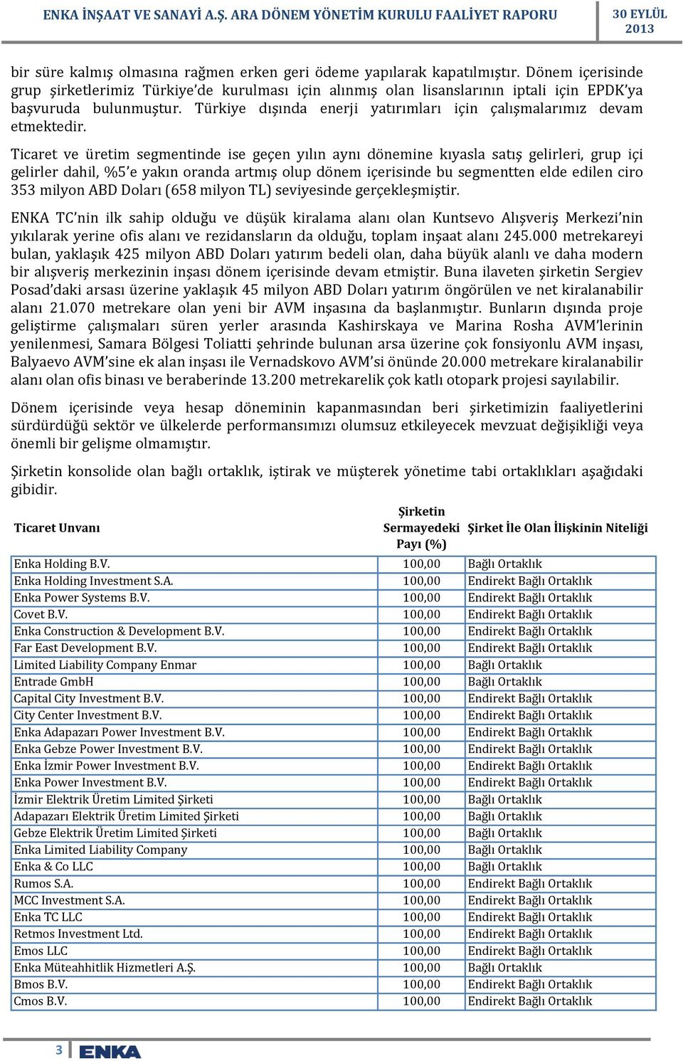 Türkiye dışında enerji yatırımları için çalışmalarımız devam etmektedir.