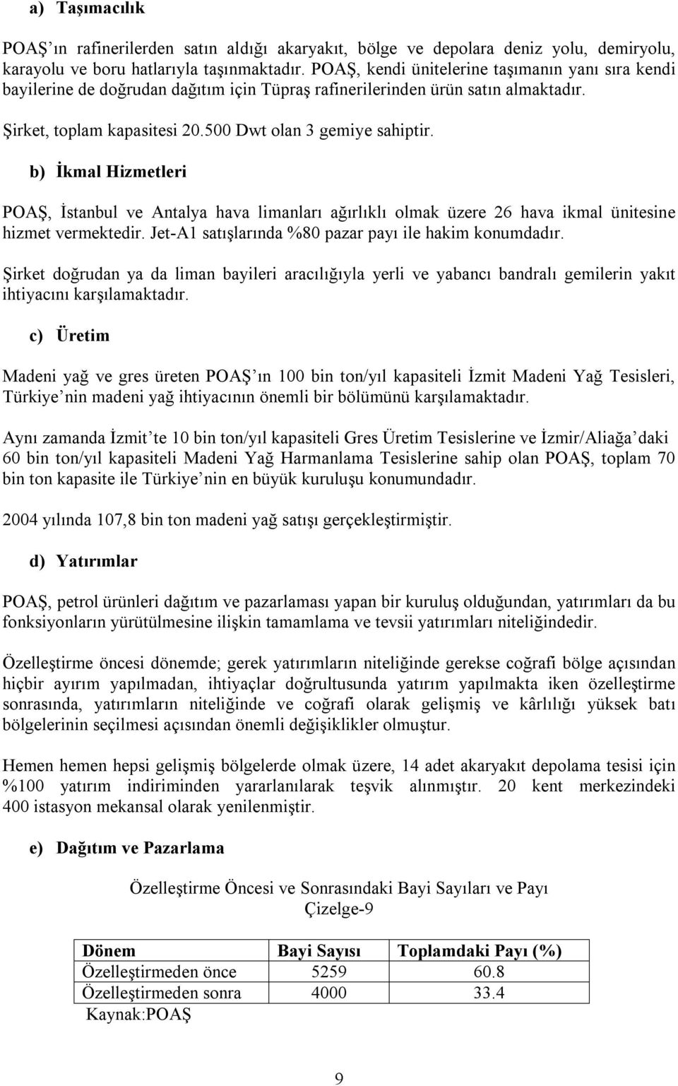 b) İkmal Hizmetleri POAŞ, İstanbul ve Antalya hava limanları ağırlıklı olmak üzere 26 hava ikmal ünitesine hizmet vermektedir. Jet-A1 satışlarında %80 pazar payı ile hakim konumdadır.