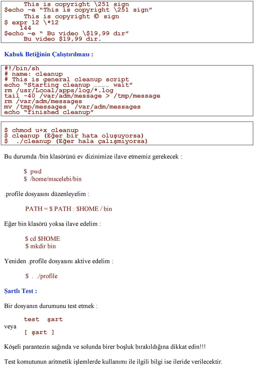 log tail -40 /var/adm/message > /tmp/message rm /var/adm/messages mv /tmp/messages /var/adm/messages echo finished cleanup $ chmod u+x cleanup $ cleanup (Eğer bir hata oluşuyorsa) $.
