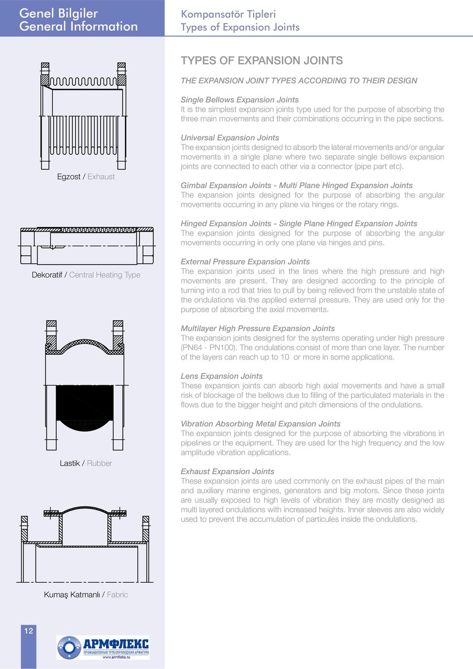 Egzost / Exhaust Universal Expansion Joints The expansion joints designed to absorb the lateral movements and/or angular movements in a single plane where two separate single bellows expansion joints