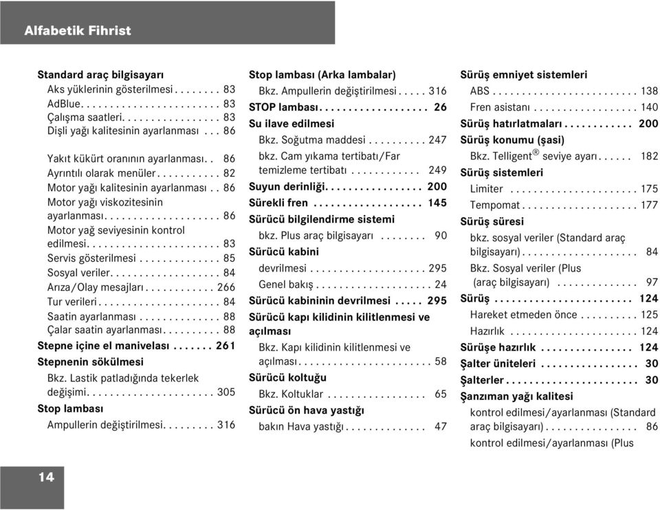 ...................... 83 Servis gösterimesi.............. 85 Sosya verier................... 84 Arıza/Oay mesajarı............ 266 Tur verieri..................... 84 Saatin ayaranması.