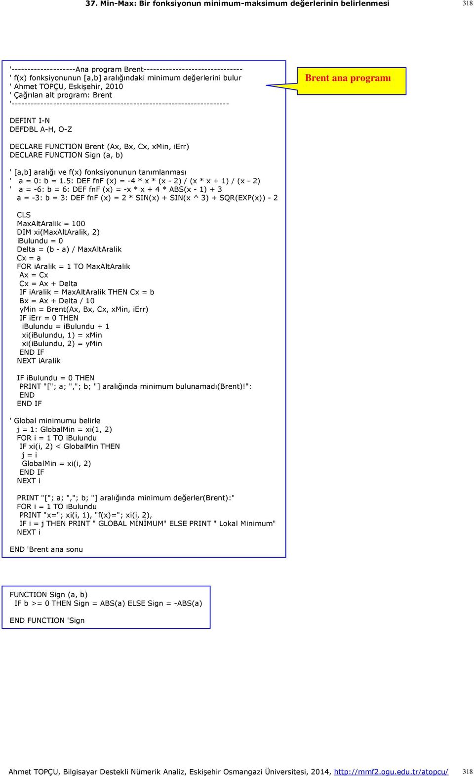 [a,b] aralığı ve f(x) fonksiyonunun tanımlanması ' a = 0: b = 1.