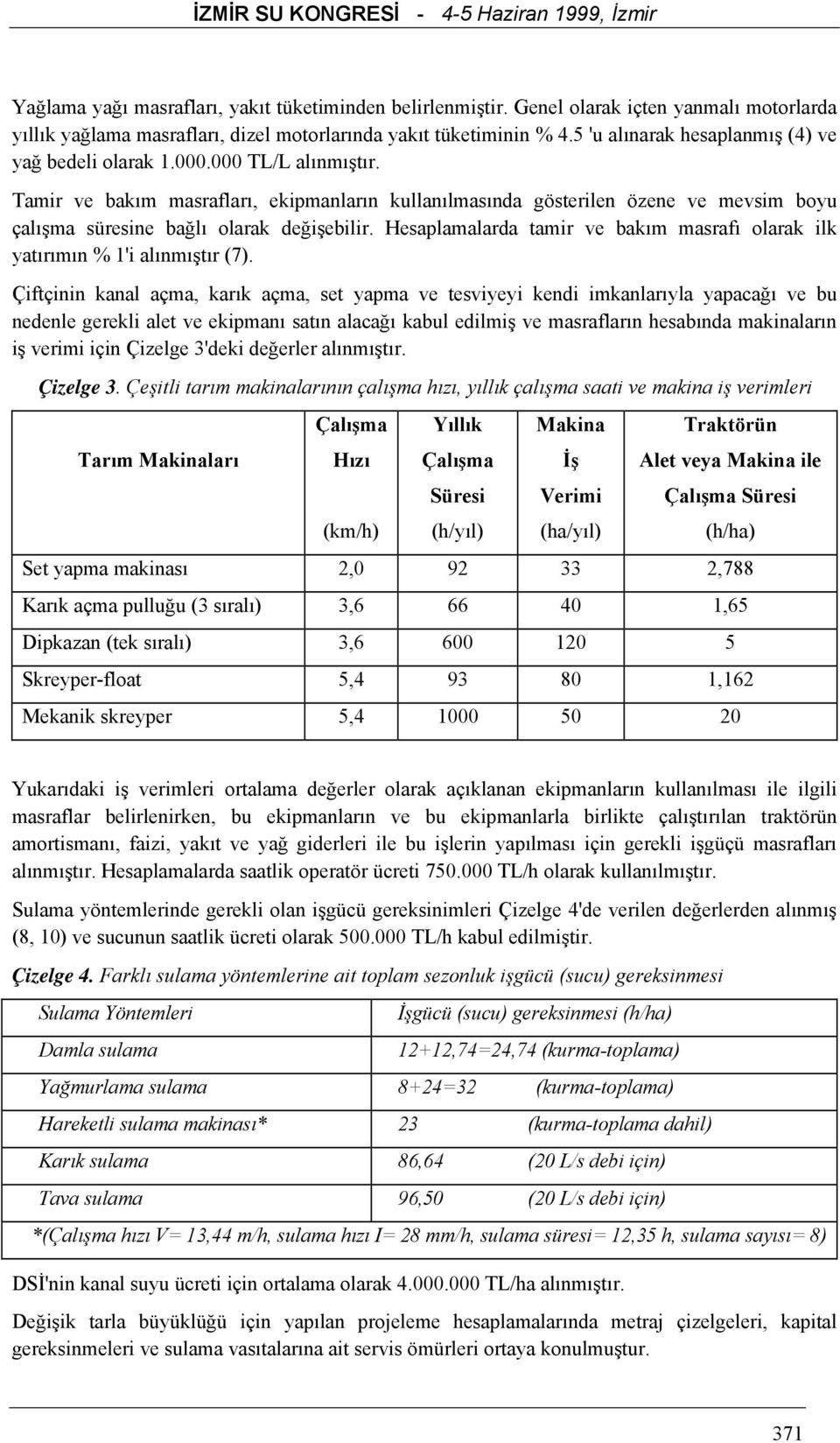 Tamir ve bakım masrafları, ekipmanların kullanılmasında gösterilen özene ve mevsim boyu çalışma süresine bağlı olarak değişebilir.