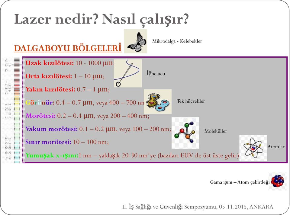 2 μm, veya 100 200 nm; Sınır morötesi: 10 100 nm; Mikrodalga - Kelebekler İğne ucu Tek hücreliler Moleküller Yumuşak x-ışını:1