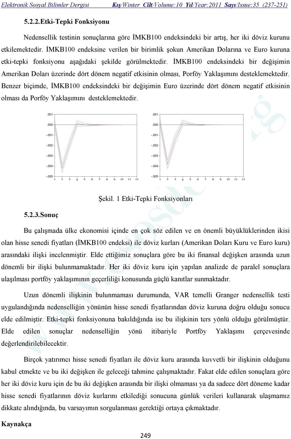 İMKB100 endeksindeki bir değişimin Amerikan Doları üzerinde dört dönem negatif etkisinin olması, Porföy Yaklaşımını desteklemektedir.