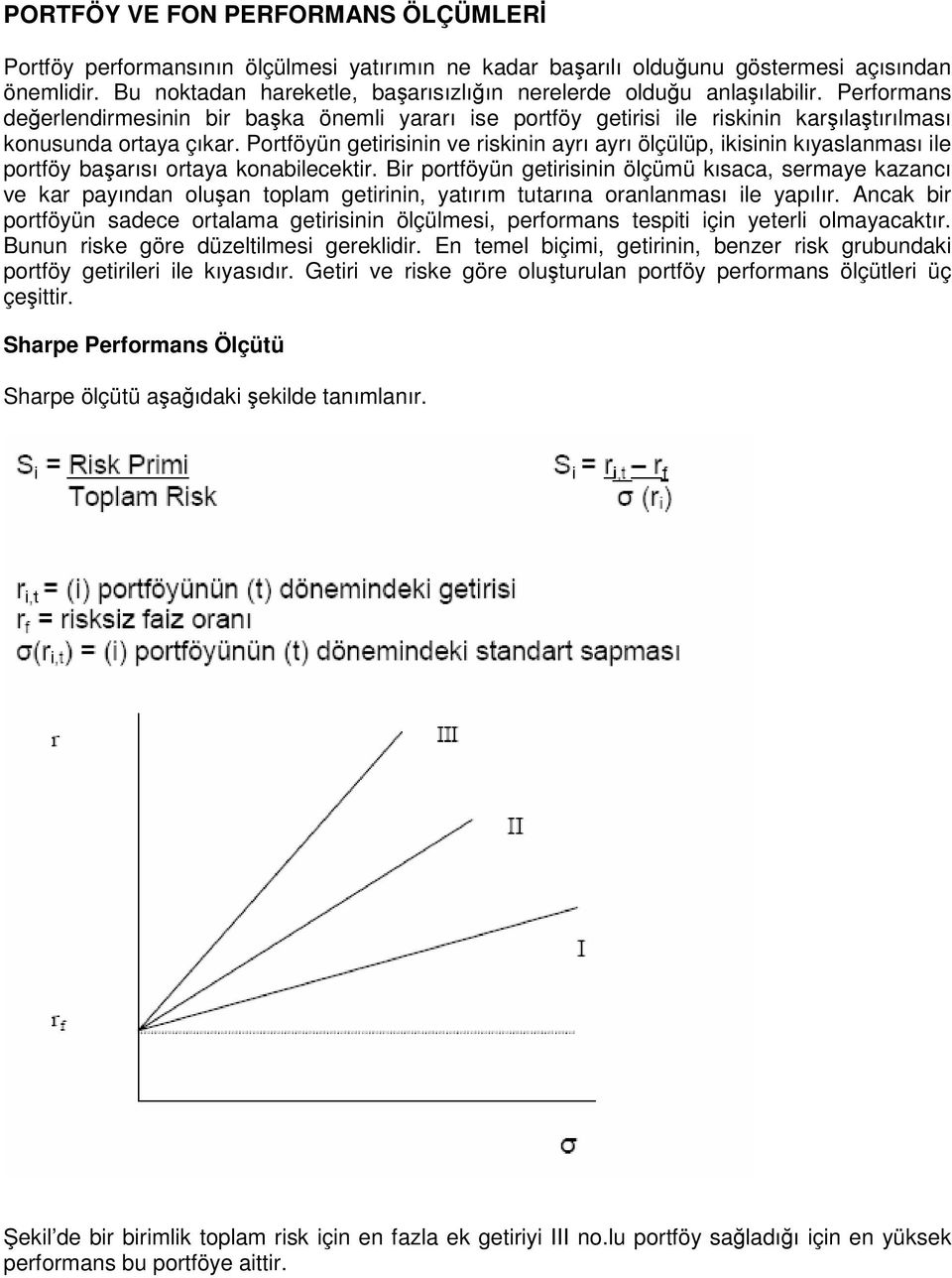 Portföyün getirisinin ve riskinin ayrı ayrı ölçülüp, ikisinin kıyaslanması ile portföy baarısı ortaya konabilecektir.