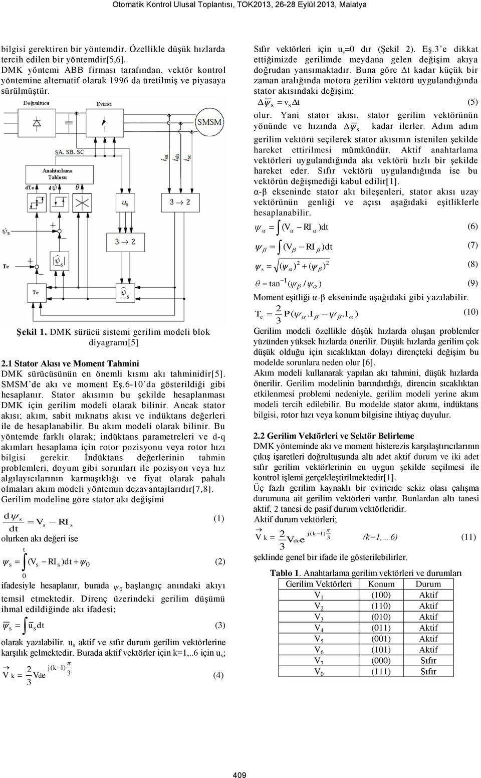 Stator Akısı ve Moment Tahmn DMK sürücüsünün en öneml kısmı akı tahmndr[5]. SMSM de akı ve moment Eş.6- da österldğ b hesaplanır. Stator akısının bu şeklde hesaplanması DMK çn erlm model olarak blnr.