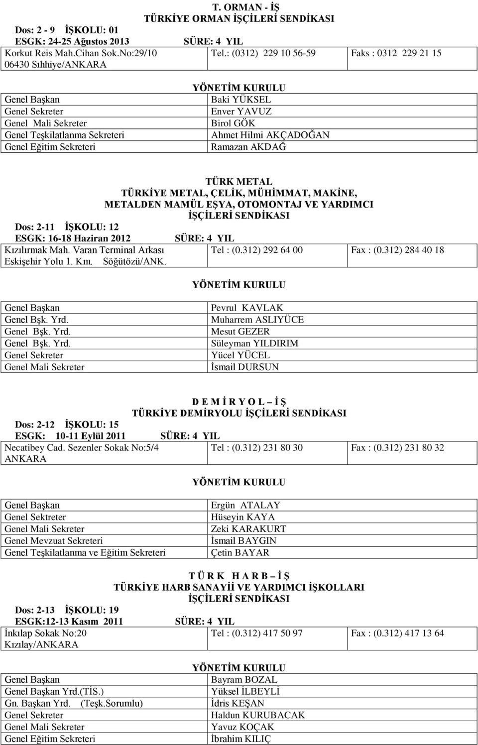 YARDIMCI Dos: 2-11 İŞKOLU: 12 ESGK: 16-18 Haziran 2012 Kızılırmak Mah. Varan Terminal Arkası Eskişehir Yolu 1. Km. Söğütözü/ANK. Tel : (0.312) 292 64 00 Fax : (0.312) 284 40 18 Genel Bşk. Yrd.