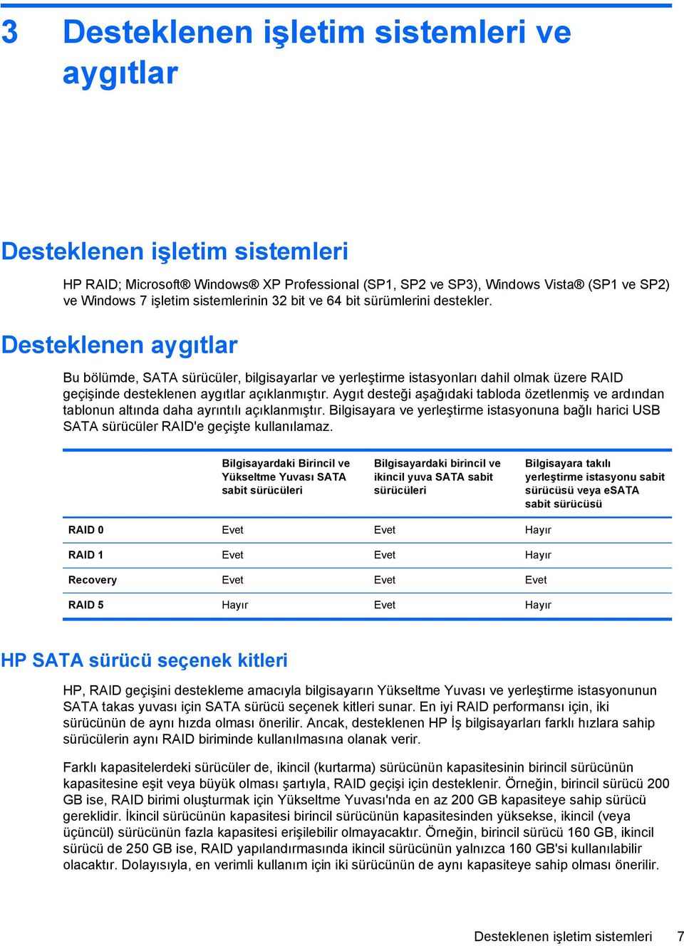 Aygıt desteği aşağıdaki tabloda özetlenmiş ve ardından tablonun altında daha ayrıntılı açıklanmıştır.