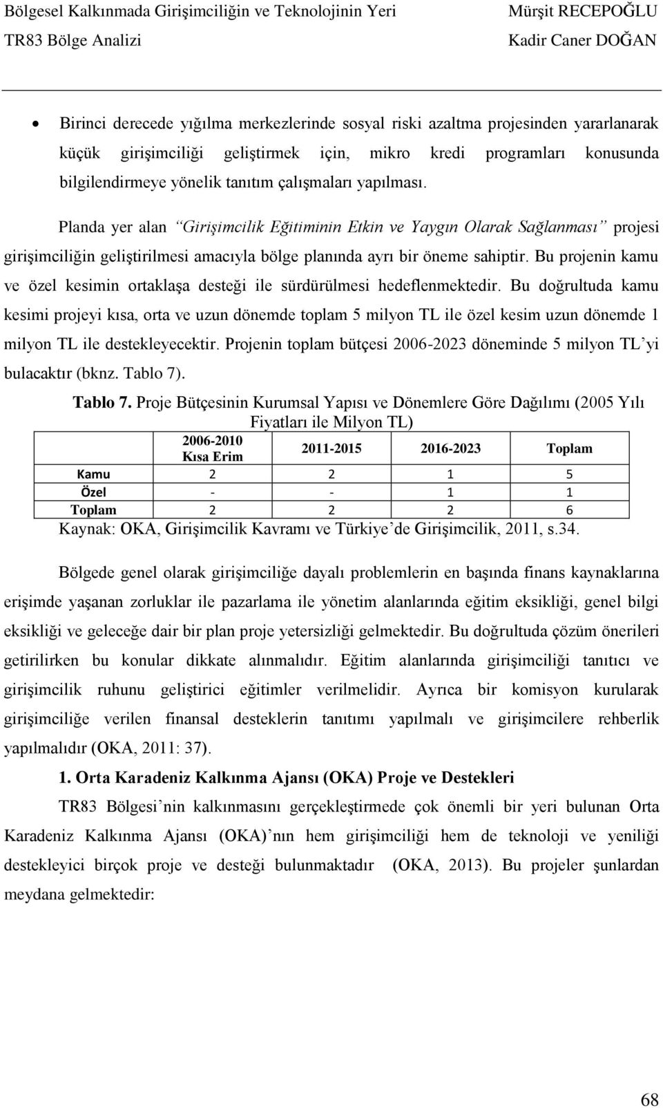 Bu projenin kamu ve özel kesimin ortaklaşa desteği ile sürdürülmesi hedeflenmektedir.