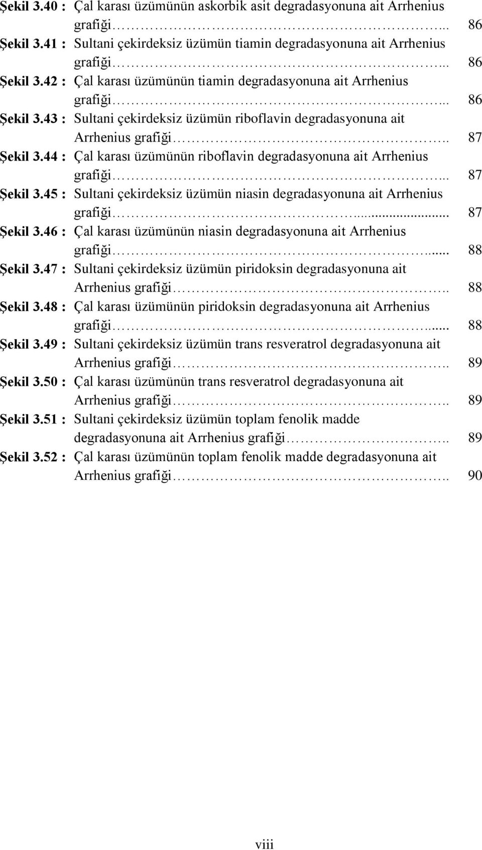 .. 87 Şekil 3.46 : Çal karası üzümünün niasin degradasyonuna ait Arrhenius grafiği... 88 Şekil 3.47 : Sultani çekirdeksiz üzümün piridoksin degradasyonuna ait Arrhenius grafiği.. 88 Şekil 3.48 : Çal karası üzümünün piridoksin degradasyonuna ait Arrhenius grafiği.