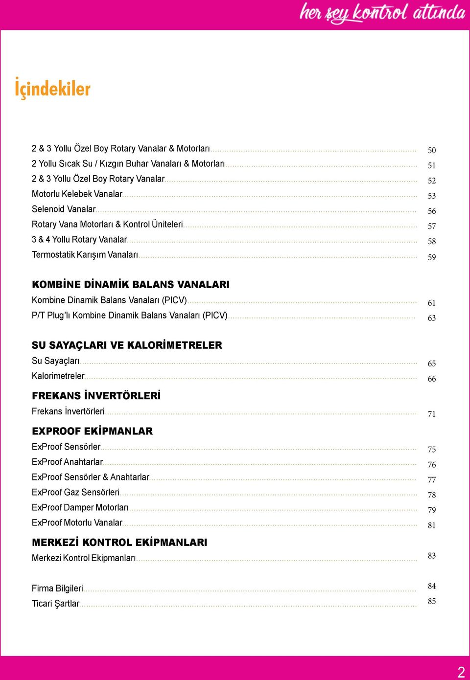 .. 50 51 52 53 56 57 58 59 KOMBİNE DİNAMİK BALANS VANALARI Kombine Dinamik Balans Vanaları (PICV)... P/T Plug lı Kombine Dinamik Balans Vanaları (PICV)... SU SAYAÇLARI VE KALORİMETRELER Su Sayaçları.