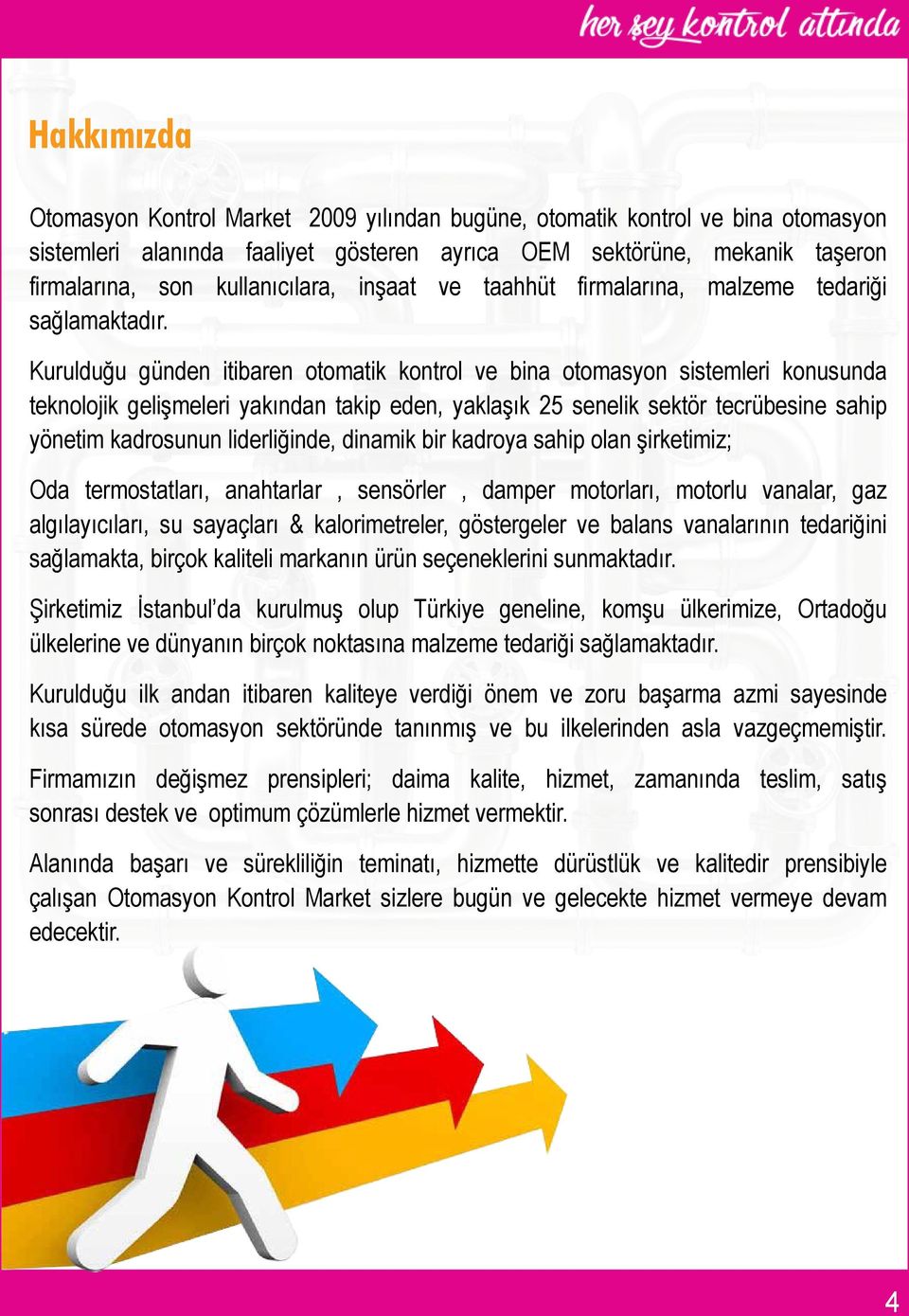 Kurulduğu günden itibaren otomatik kontrol ve bina otomasyon sistemleri konusunda teknolojik gelişmeleri yakından takip eden, yaklaşık 25 senelik sektör tecrübesine sahip yönetim kadrosunun