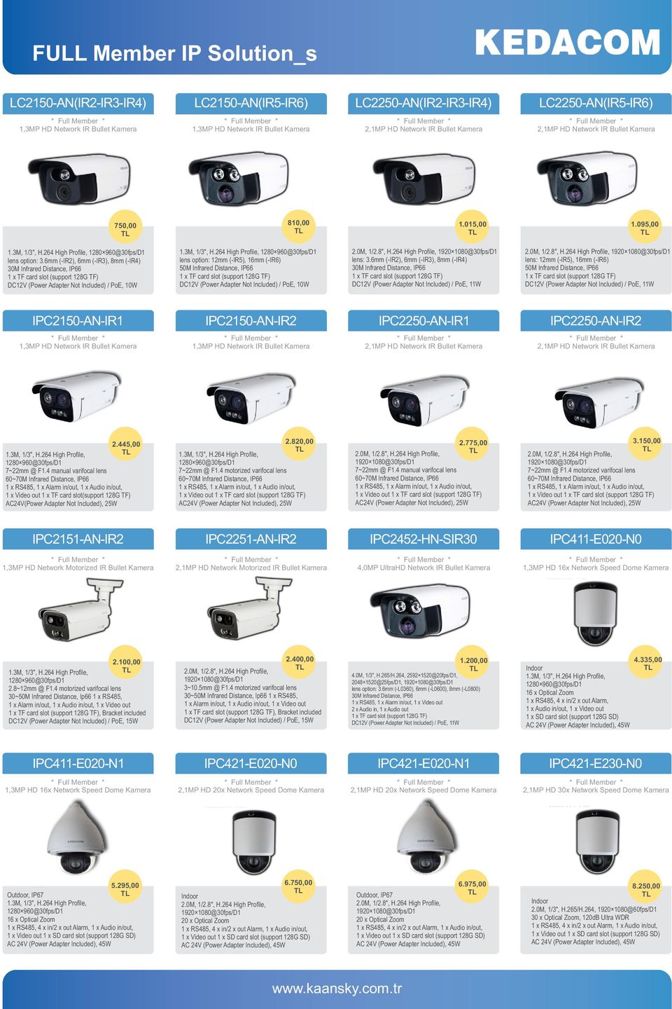 6mm (-IR2), 6mm (-IR3), 8mm (-IR4) 30M Infrared Distance, IP66 lens option: 12mm (-IR5), 16mm (-IR6) 50M Infrared Distance, IP66 1.015,00 1.095,00 lens: 3.