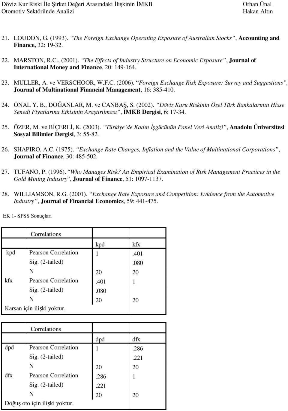 Foreign Exchange Risk Exposure: Survey and Suggestions, Journal of Multinational Financial Management, 16: 385-410. 24. ÖNAL Y. B., DOĞANLAR, M. ve CANBAŞ, S. (2002).