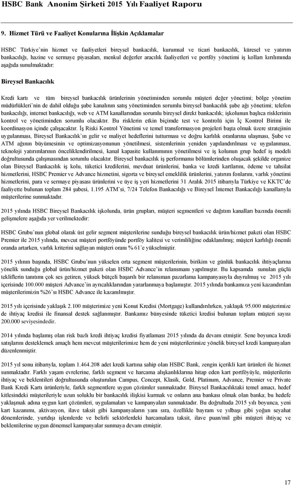 piyasaları, menkul değerler aracılık faaliyetleri ve portföy yönetimi iş kolları kırılımında aşağıda sunulmaktadır: Bireysel Bankacılık Kredi kartı ve tüm bireysel bankacılık ürünlerinin yönetiminden