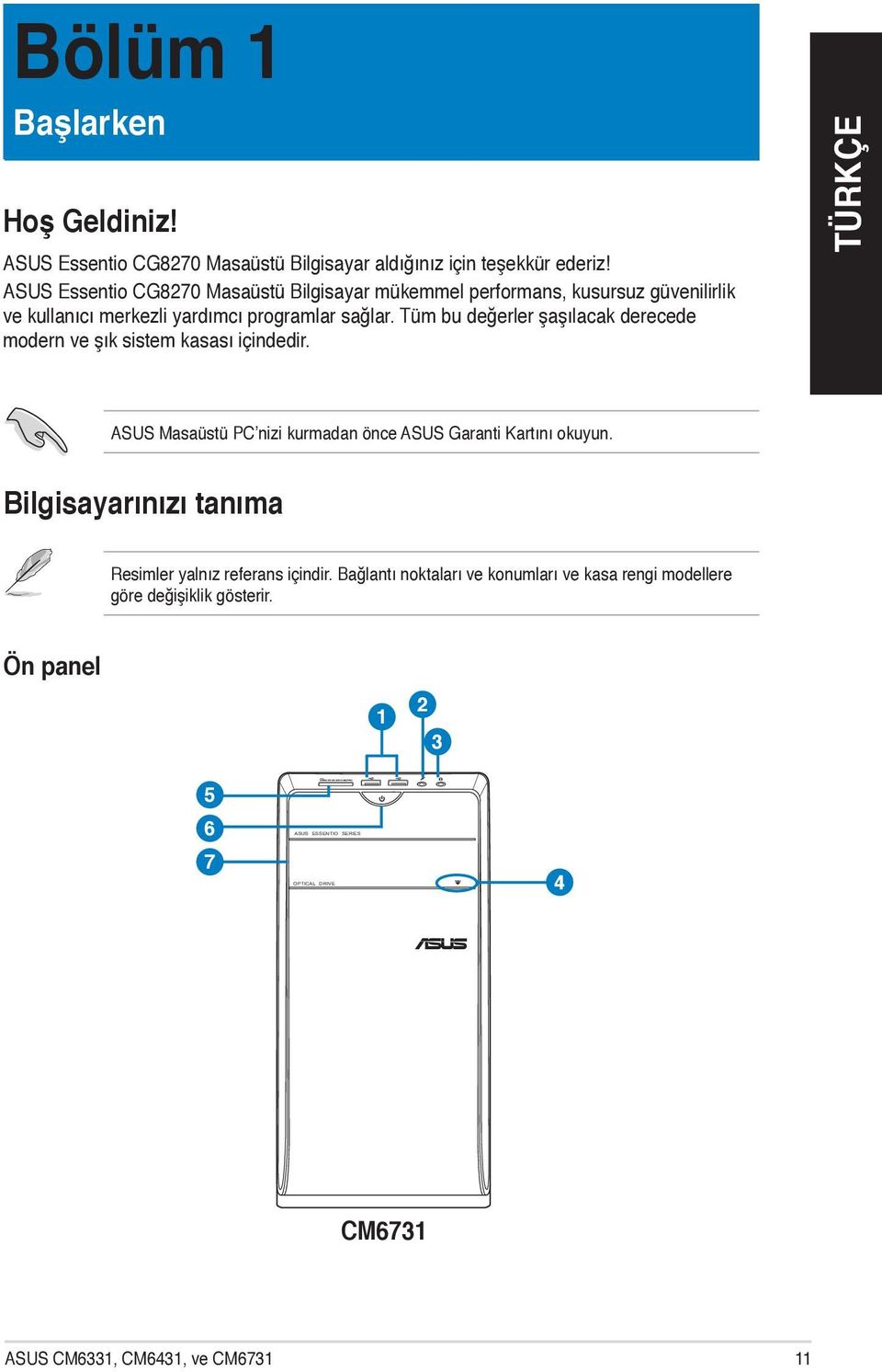 Tüm bu değerler şaşılacak derecede modern ve şık sistem kasası içindedir. ASUS Masaüstü PC nizi kurmadan önce ASUS Garanti Kartını okuyun.