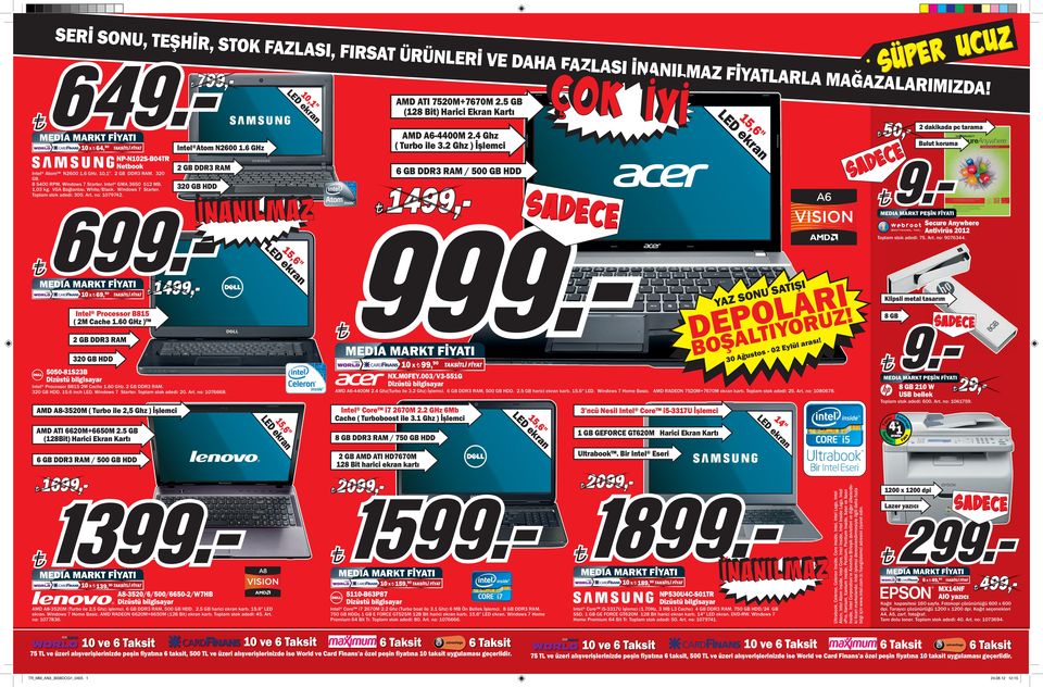 2 Ghz ) şlemci 15, 90 Y GB 3 / 500 GB 1499,- 320 GB N NNN 2 dakikada pc tarama Bulut koruma KT PN FYT ecure ywhere tivirüs 2012 Toplam stok adedi: 75. rt. o: 907344.