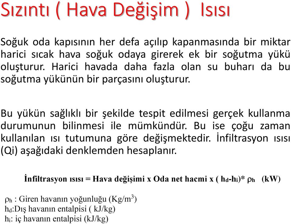 Bu yükün sağlıklı bir şekilde tespit edilmesi gerçek kullanma durumunun bilinmesi ile mümkündür. Bu ise çoğu zaman kullanılan ısı tutumuna göre değişmektedir.