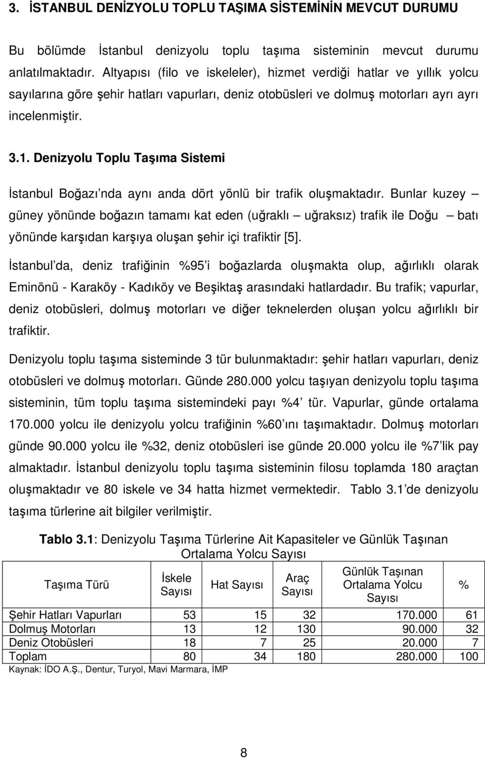 Denizyolu Toplu Taşıma Sistemi İstanbul Boğazı nda aynı anda dört yönlü bir trafik oluşmaktadır.