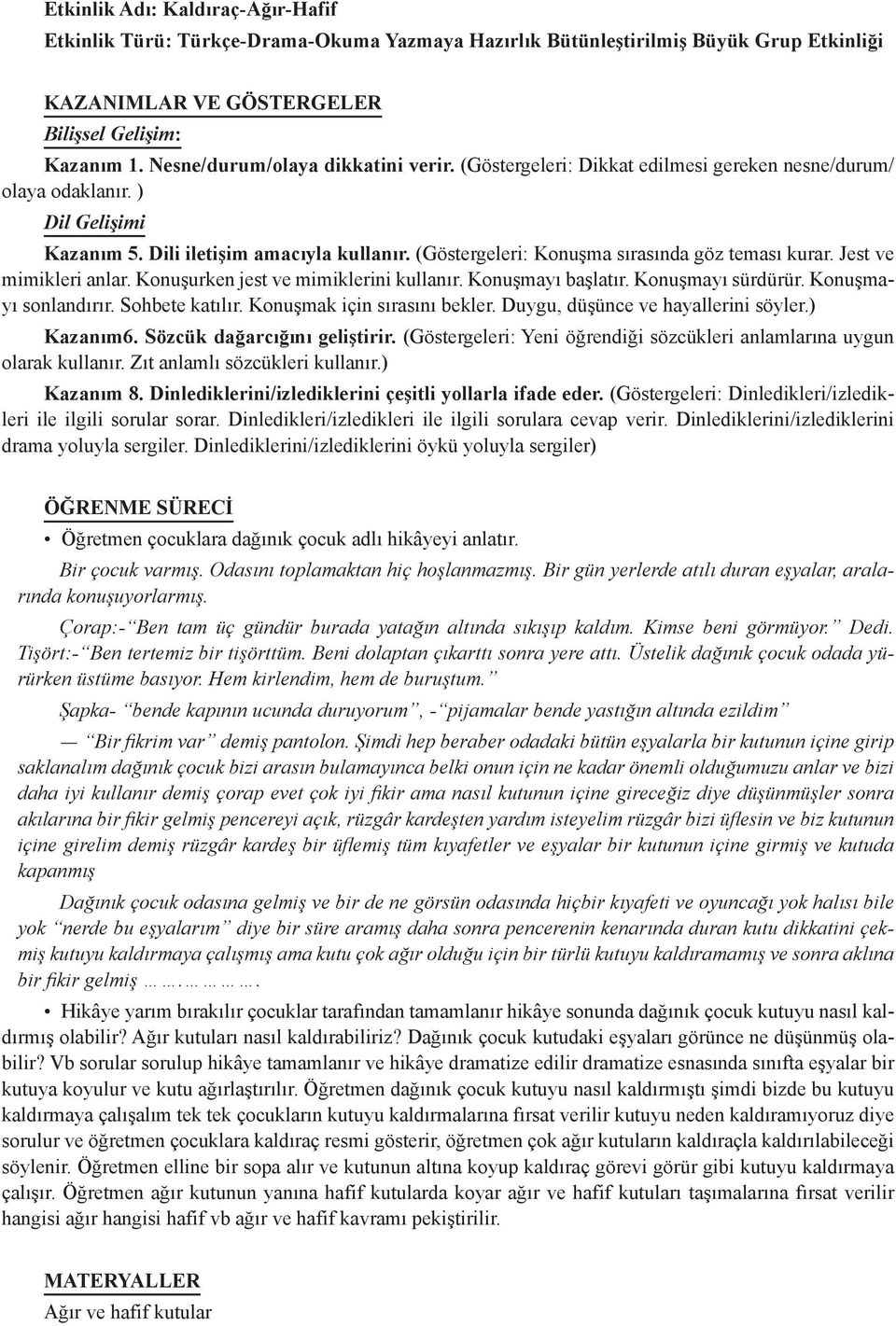 (Göstergeleri: Konuşma sırasında göz teması kurar. Jest ve mimikleri anlar. Konuşurken jest ve mimiklerini kullanır. Konuşmayı başlatır. Konuşmayı sürdürür. Konuşmayı sonlandırır. Sohbete katılır.