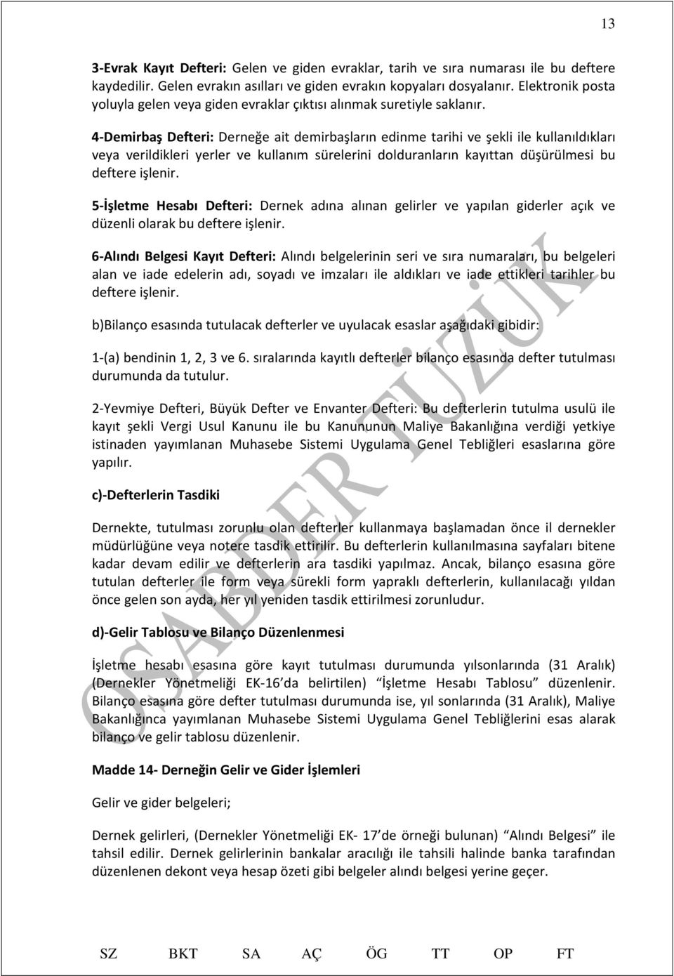 4-Demirbaş Defteri: Derneğe ait demirbaşların edinme tarihi ve şekli ile kullanıldıkları veya verildikleri yerler ve kullanım sürelerini dolduranların kayıttan düşürülmesi bu deftere işlenir.