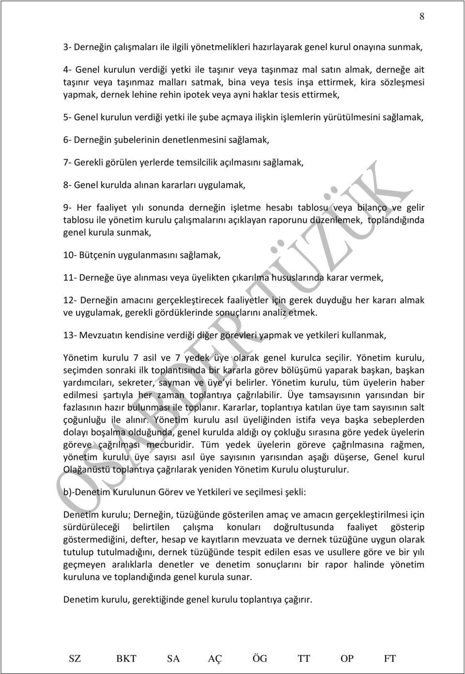 işlemlerin yürütülmesini sağlamak, 6- Derneğin şubelerinin denetlenmesini sağlamak, 7- Gerekli görülen yerlerde temsilcilik açılmasını sağlamak, 8- Genel kurulda alınan kararları uygulamak, 9- Her