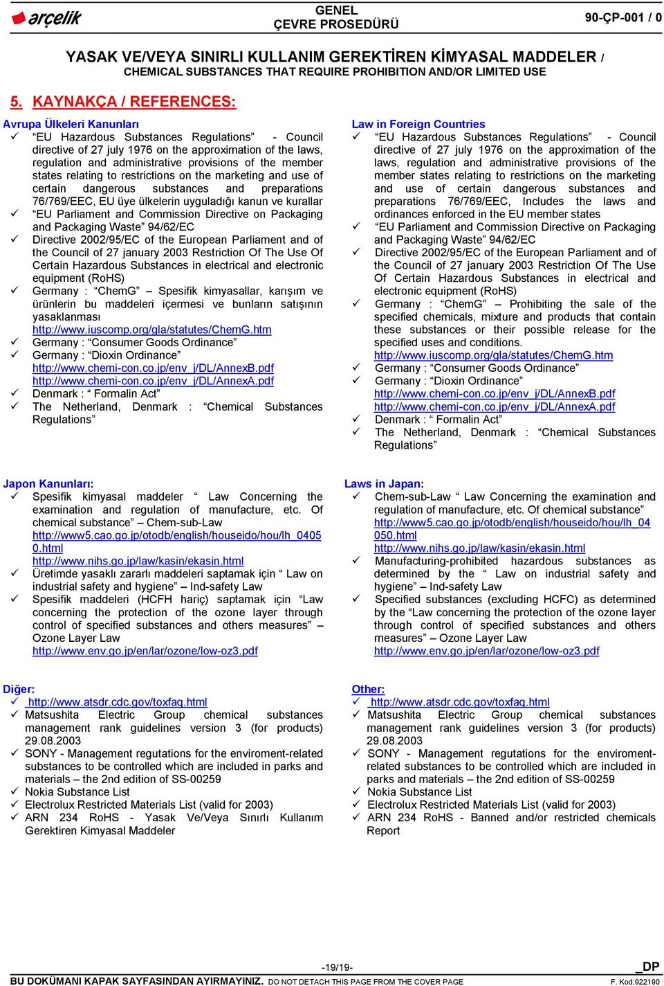 Commission Directive on Packaging and Packaging Waste 94/62/EC Directive 2002/95/EC of the European Parliament and of the Council of 27 january 2003 Restriction Of The Use Of Certain Hazardous