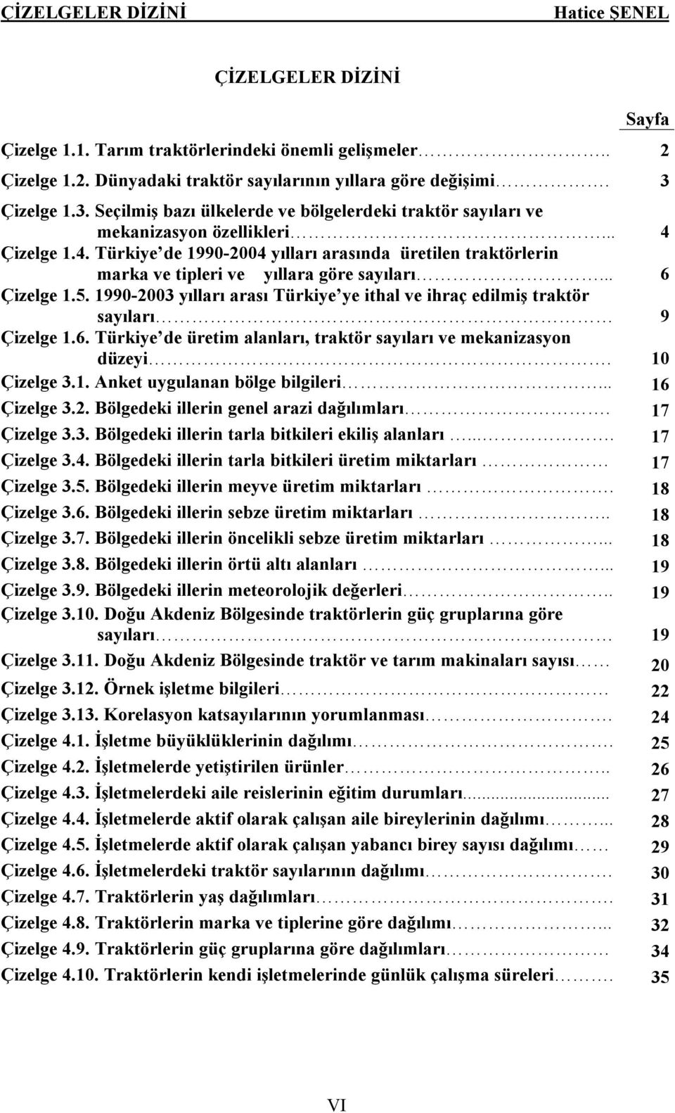 Çizelge 1.4. Türkiye de 1990-2004 yılları arasında üretilen traktörlerin marka ve tipleri ve yıllara göre sayıları... 6 Çizelge 1.5.