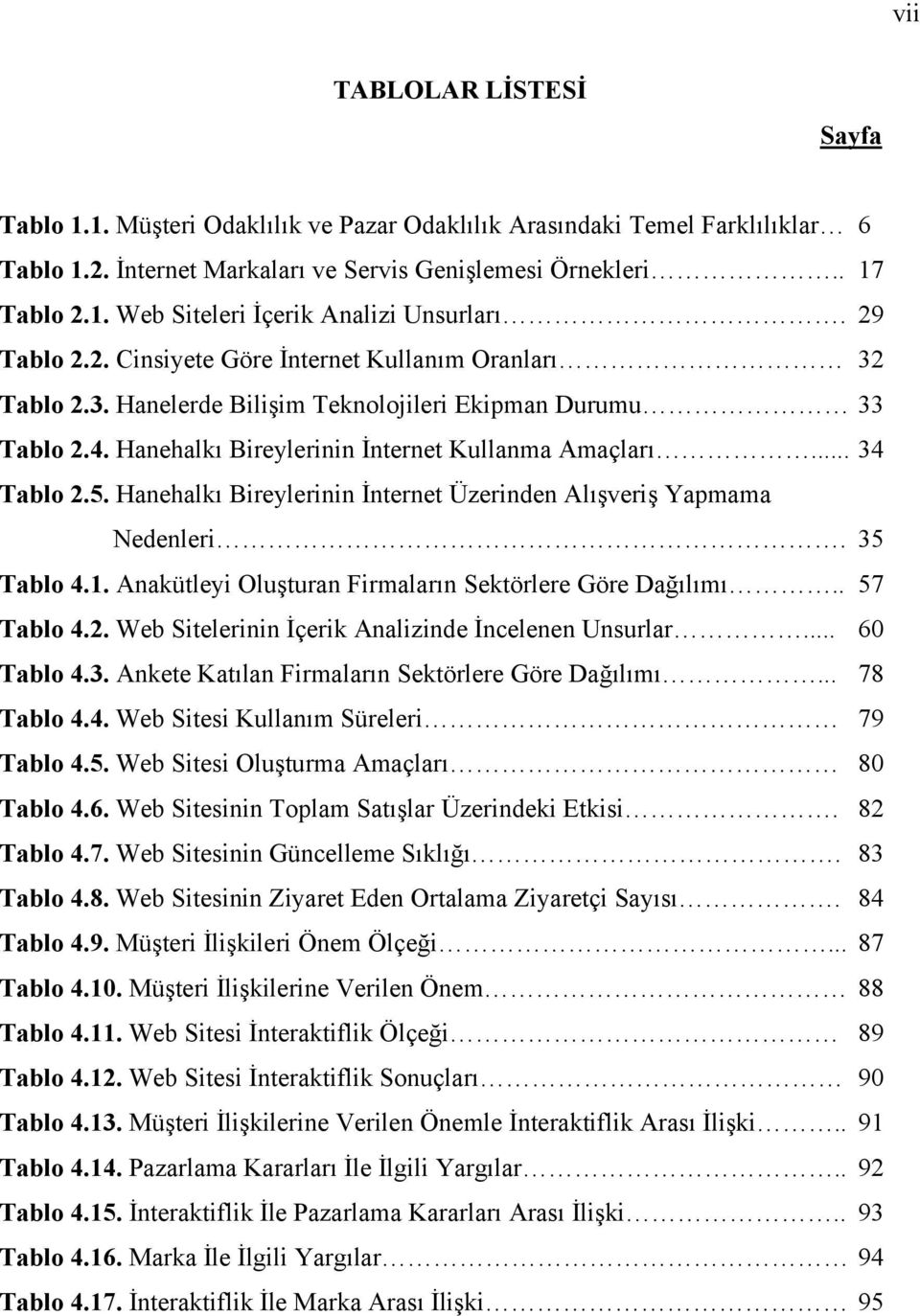 Hanehalkı Bireylerinin İnternet Üzerinden Alışveriş Yapmama Nedenleri. 35 Tablo 4.1. Anakütleyi Oluşturan Firmaların Sektörlere Göre Dağılımı.. 57 Tablo 4.2.