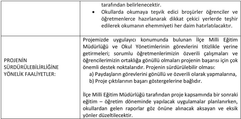 öğretmenlerimizin özverili çalışmaları ve öğrencilerimizin ortaklığa gönüllü olmaları projenin başarısı için çok önemli destek noktalarıdır.