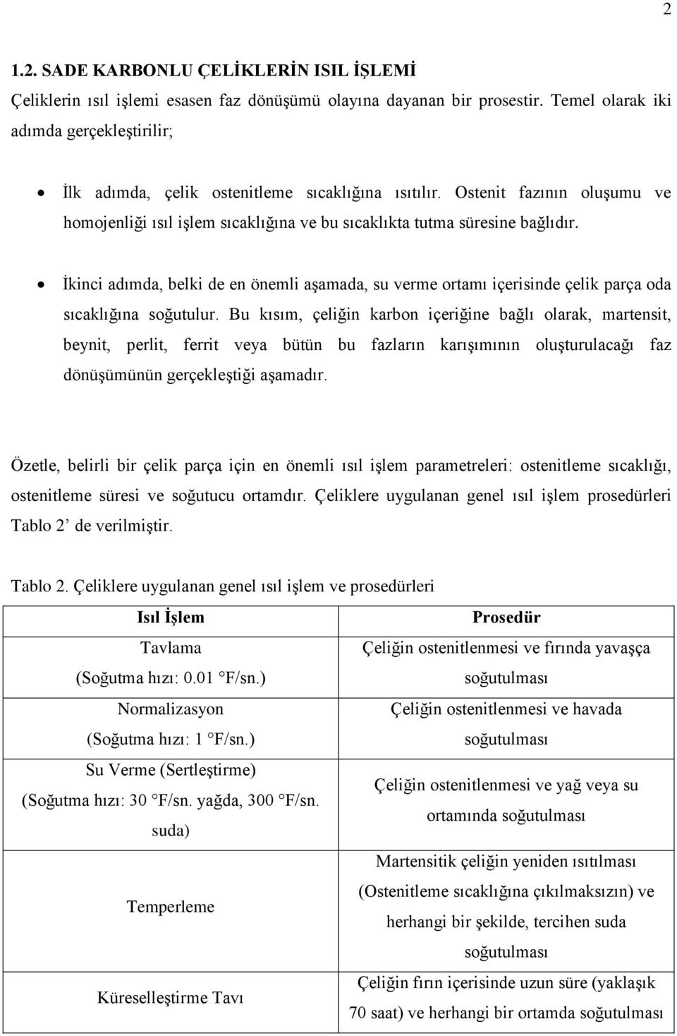 İkinci adımda, belki de en önemli aşamada, su verme ortamı içerisinde çelik parça oda sıcaklığına soğutulur.