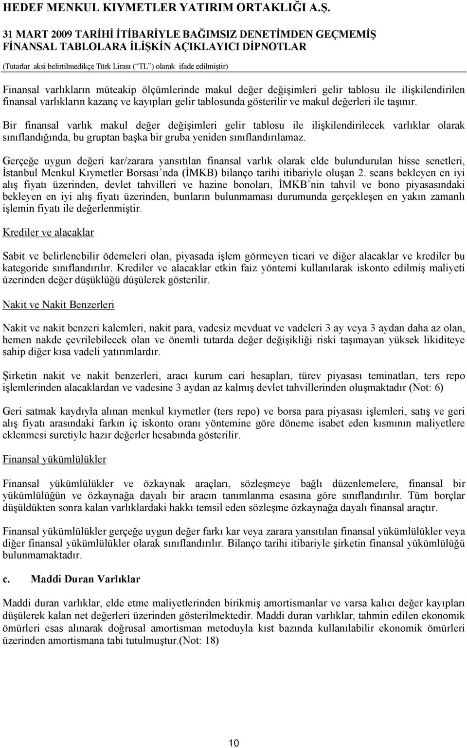 Gerçeğe uygun değeri kar/zarara yansıtılan finansal varlık olarak elde bulundurulan hisse senetleri, İstanbul Menkul Kıymetler Borsası nda (İMKB) bilanço tarihi itibariyle oluşan 2.