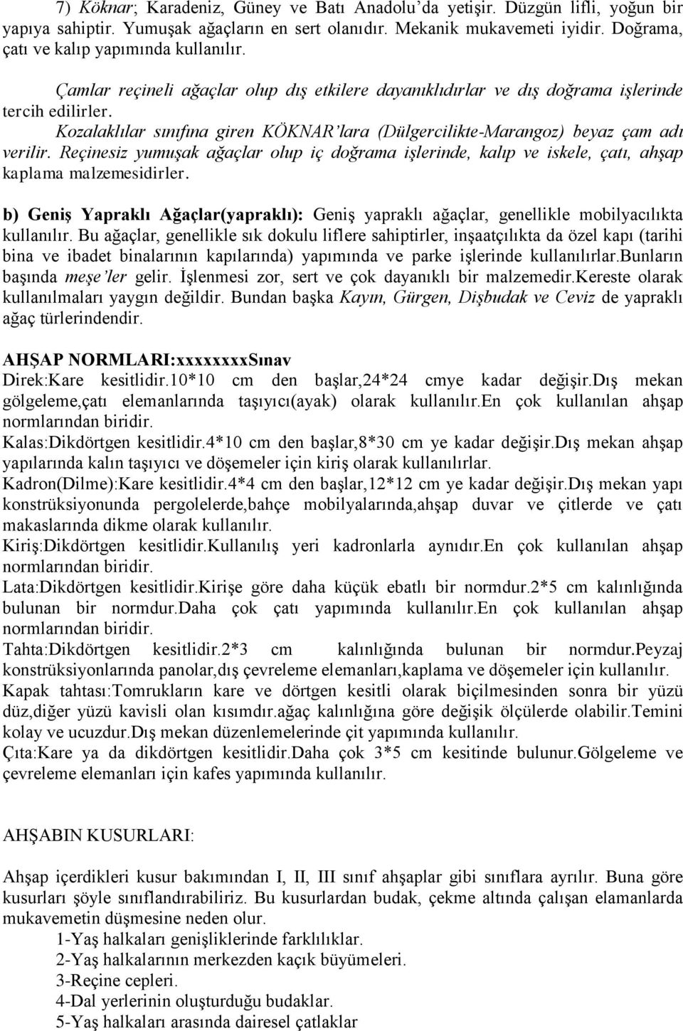 Kozalaklılar sınıfına giren KÖKNAR lara (Dülgercilikte-Marangoz) beyaz çam adı verilir. Reçinesiz yumuşak ağaçlar olup iç doğrama işlerinde, kalıp ve iskele, çatı, ahşap kaplama malzemesidirler.