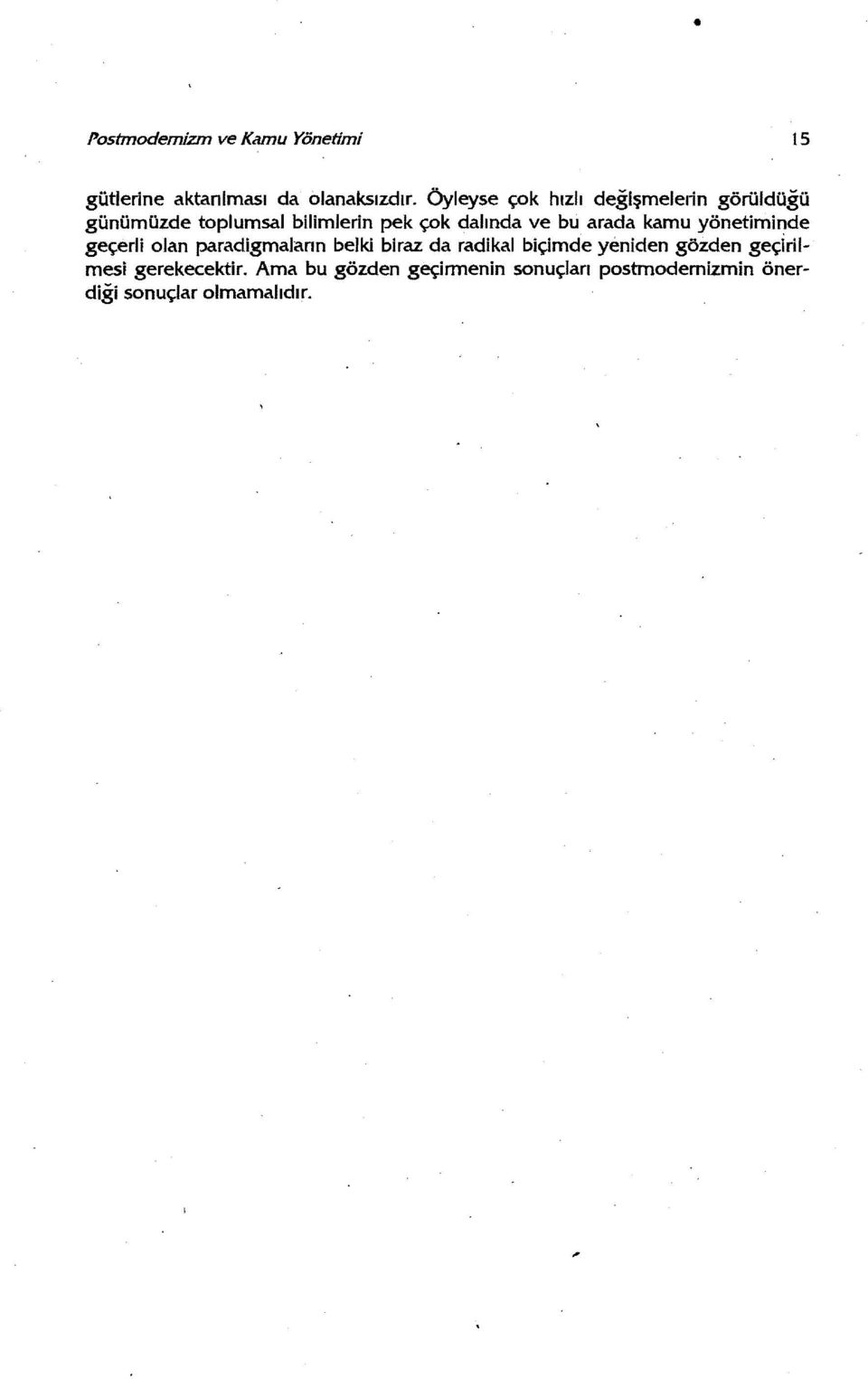 bu arada kamu yönetiminde geçerli olan paradigmalann belki biraz da radikal biçimde yeniden